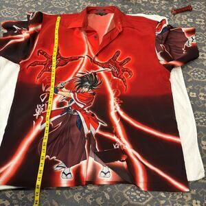 Anime Samurai Men's Shirt Red MT2 Button-Up Short Sleeve Japanese Size 2XL